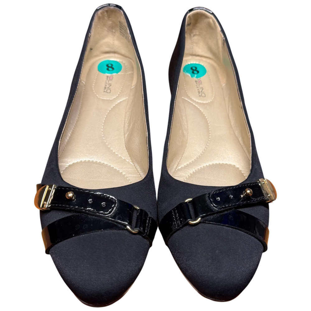 BANDOLINO Vermillion Women's 8 Black Wedge Flats Comfort Shoes Gold Buckle - Picture 8 of 12